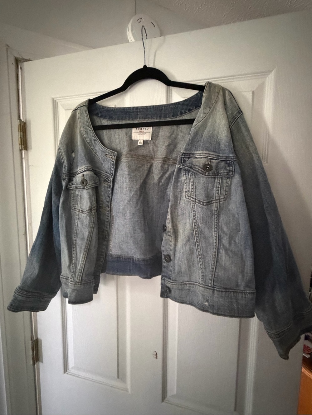 torrid faded light blue cropped denim jacket